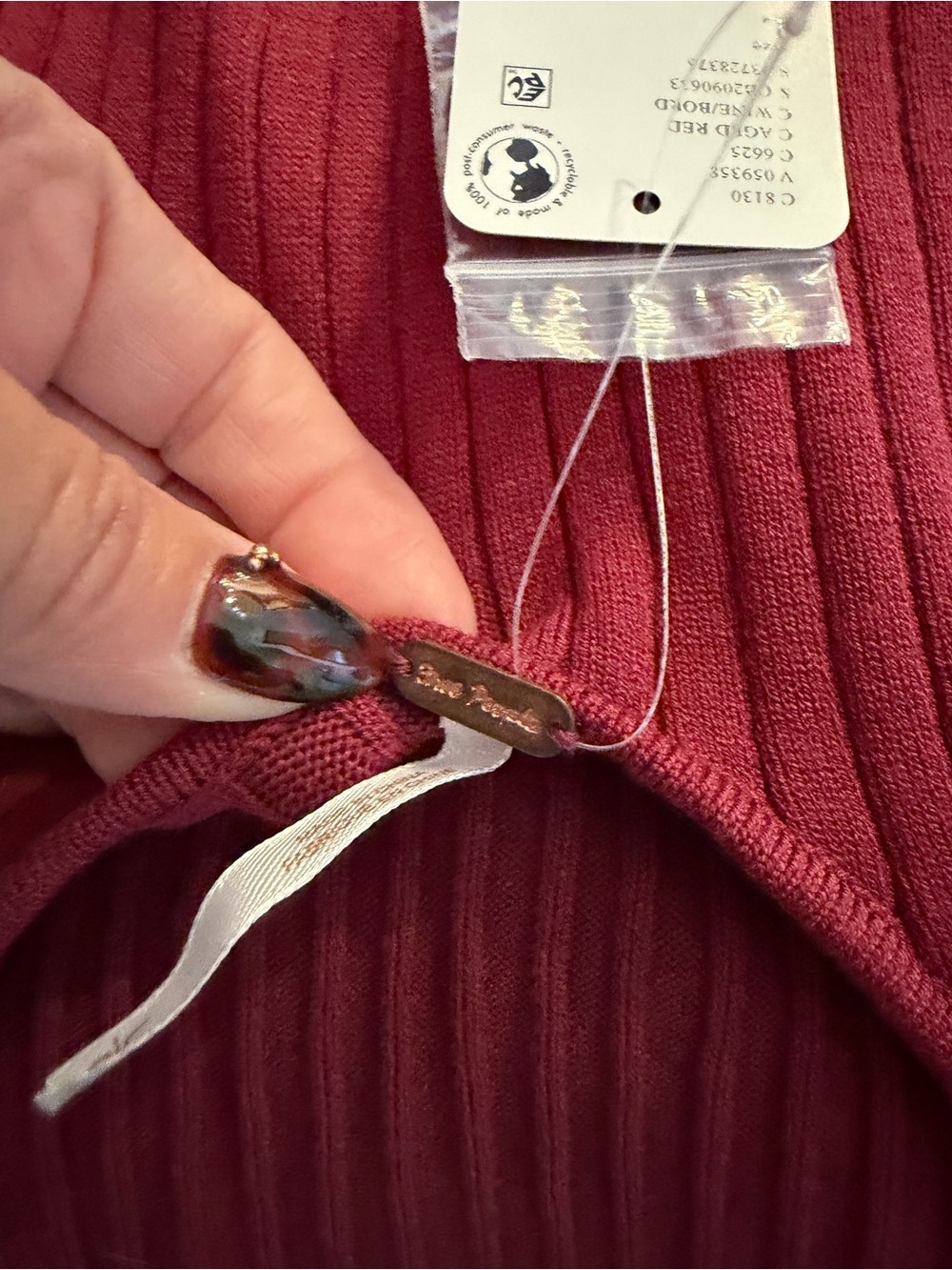 Free People Ribbed Scoop Crewneck Dress in Berry Red - Picture 3 of 3